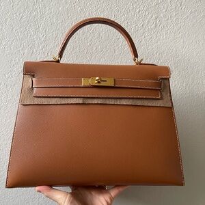 ❌SOLD❌HERMES Gold Courchevel Kelly Sellier 32 Gold Hardware